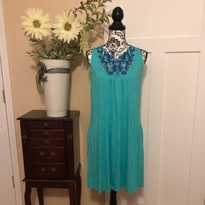 Embroidered Aqua Pocket Dress